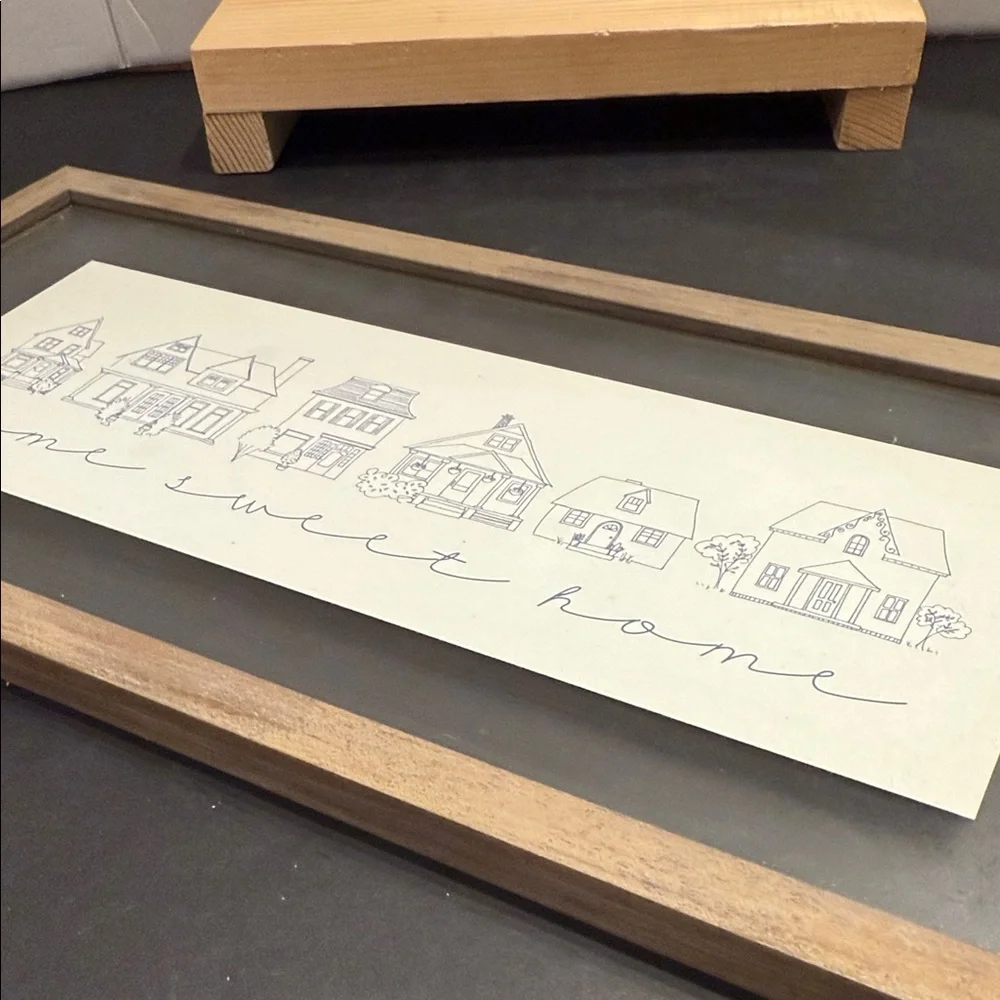 Hobby Lobby Home Sweet Home Drawn Houses in Glass Wood Frame Art FINAL PRICE!
